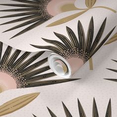 an abstract wallpaper with palm leaves and dots on white, pink and gold background