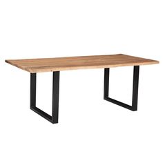 a wooden table with black metal legs