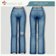 Women's Loose Fit Jeans - Бесплатные товары, товары за отзыв по ссылке или в шапке профиля Sims 4 Decades Challenge, Mod Look