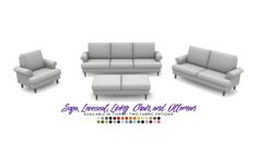 the sofa and loveseat are all in different colors, but one is white