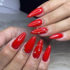 Red Nails Rhinestones, Nails Design Rhinestones, Nails Galaxy, Moodboard Wallpaper, Almond Acrylic Nails Designs, Luminous Nails, Nail Art Designs Images, Nails Designer