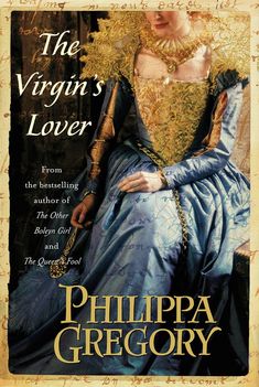 the virgin's lover by philipa grecony book cover with an image of a woman in blue dress