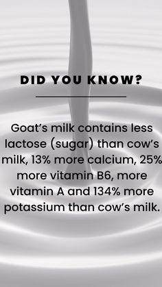 Did You Know? | Goat's Milk and Cow's Milk What To Do With Goats Milk, Goat Milking Parlor, Goat Milk Benefits, Benefits Of Goat Milk, Goat Milk Yogurt, Raw Goat Milk, Goat Milk Formula, Milk Store, Goat Soap