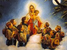 a painting of jesus surrounded by children in the snow