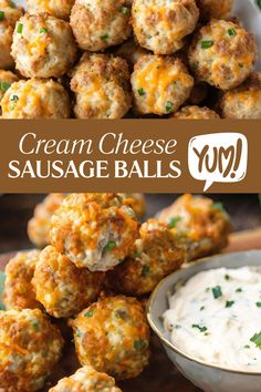 cream cheese sausage balls with ranch dip in the middle