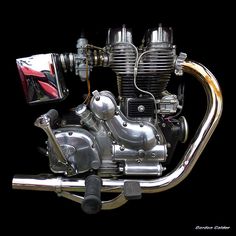 an image of a motorcycle engine on display