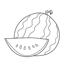 a piece of watermelon is shown in this black and white drawing by hand