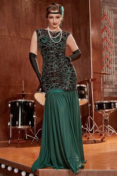 Mermaid Dark Green Boat Neck Sequin 1920s Gatsby Flapper Formal Dress – ZAPAKA 1900s Clothes, 1920 Wedding Dress, Mermaid Dark, 20s Outfit, 20s Fashion Dresses, 20s Style, Vintage Wedding Party, 1920s Outfits, Art Deco Dress