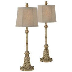 a pair of lamps sitting next to each other