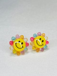 Smiley Flower Dave are acrylic and 11mm Earrings are post Expensive Necklaces, Multi Color Flowers, Smiley Flower, Flower Face, Multi Colored Flowers, Emerald Earrings Studs, Happy Vibes, Rainbow Earrings, Happy Face