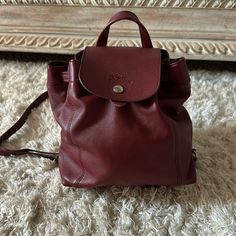 Perfect Condition Only Used Less Than Three Times Clean Inside And Out. Adjustable Straps. 8.5 X 9 X 5.5 Inch Come With Dust Bag Pet And Smoke Free Home. 100% Authentic. Longchamp Bag Le Pliage, Longchamp Red, Longchamp Bags, Leather Backpack, Adjustable Straps, Dust Bag, Bag Lady, Backpacks, Pet