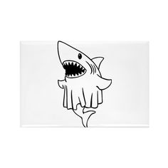 a black and white drawing of a shark with its mouth open, on a white background