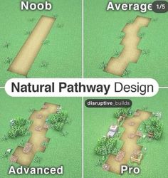 four different types of path designs for the game, with text that reads natural pathway design