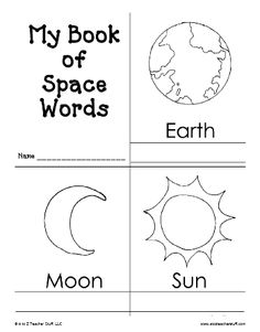 the worksheet for my book of space words is shown in black and white