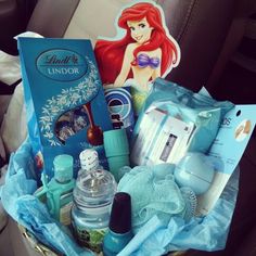 the little mermaid gift basket is packed with personal care items