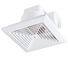 a white bathroom exhaust fan with light on it's side and an electronic outlet in the ceiling