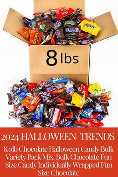 a box full of halloween candy with the text 8lbs