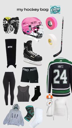 an image of hockey gear and equipment on display