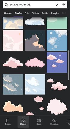 an iphone screen showing the sky and clouds with different colors, sizes and shapes on it