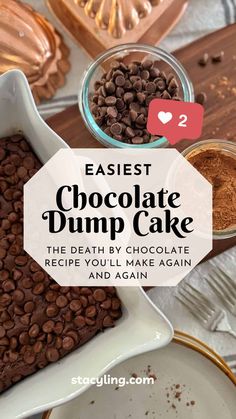 chocolate dump cake recipe with text overlay