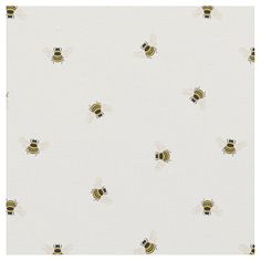 a white background with yellow and black bees on it