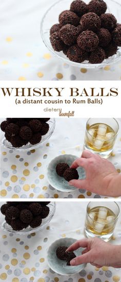 three pictures showing how to make whiskey balls