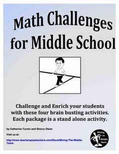 a poster with the words math challenges for middle school written in black and white on it