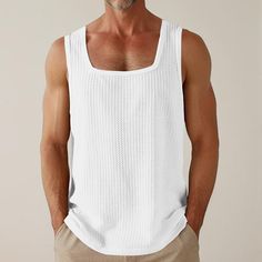 Season:Summer; Sleeve Length:Sleeveless; Gender:Men's; Style:Muscle,Fashion,Designer; Tops Type:Sleeveless Shirt,Waffle Shirt,Vest Top,Undershirt,Tank Top; Occasion:Outdoor,Going out,Gym; Pattern:Plain; Neckline:Square Neck; Listing Date:03/20/2024; Bust:; Length: Undershirt Tank Top, Fitness Tank Top, Cheap Tank Tops, Waffle Shirt, Sleeveless Outfit, Shirt Vest, Mode Design, Designer Tops, Vest Shirt