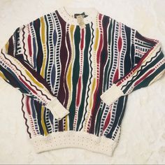 Vintage 90s Structure Coogi Style Nwt Crewneck Pullover Sweater Men's Xl. Length-30 Pit-23 Vintage Multicolor Winter Sweatshirt, 90s Style Cotton Sweater For Fall, Remade Sweaters, Punk Sweater, Reselling Clothes, Coogi Sweater, Sweaters Vintage, 90s Men, Grandma Sweater