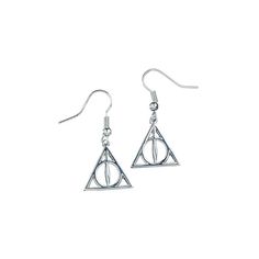 harry potter's deathly hall earrings with silver plated hooks on white background