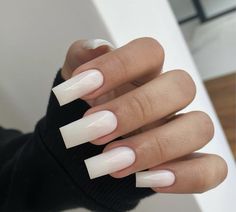 Medium squared White Russian manicure acrylic nails Nails Painted, Nail Trend, Glow Nails, Nail Style, Bling Acrylic Nails, Knit Sweaters, Minimalist Nails