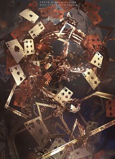 an abstract image of playing cards in gold and black