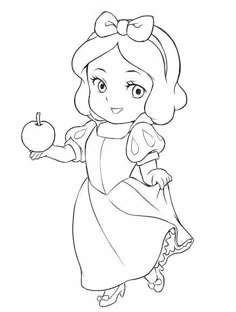 the princess from disney coloring pages with an apple in her hand and a bow on her head