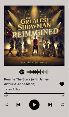 an audio player with the title for the greatest showman remaginned