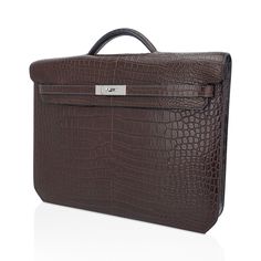 Guaranteed authentic Hermes coveted Kelly Depeches 36 briefcase bag featured in Matte Havane Porosus Crocodile.Laptop compartment and a rear interior wall zip pocket.Accentuated with Palladium hardware.Comes with sleeper and signature Hermes box.NEW or NEVER WORN.final saleBRIEFCASE MEASURES:LENGTH 36.6 cm / 14.4"TALL 29 cm / 11.41"DEEP 5 cm / 1.97"CONDITION:NEW or NEVER WORN TIDS 'n BITSThis new Kelly Depeches documents holder has sleek clean lines with beveled corners harkens to the constructi Luxury Rectangular Case Shoulder Bag, Luxury High-end Rectangular Box Bag, Luxury Leather Bag With Rectangular Case, Hermes Menswear, Briefcase Bag, Hermes Box, Hermes Men, Document Holder, Interior Wall