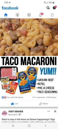 the facebook page for taco macaroni yum