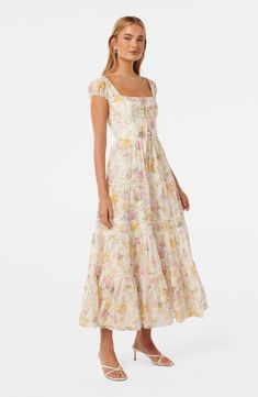 Ever New Cottage Core Floral Maxi Dress | Nordstrom Conservative Dress, Pastel Floral Dress, Colorful Floral Dress, Skirt With Lace Trim, Cream Floral Dress, Cottage Core Dress, Cottagecore Dress, Boho Floral Dress, Dress Inspo