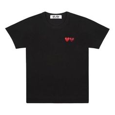 Women's CDG Play Double Heart Black Embroidered Round Neck Short Sleeve AZ-T225-051-1 (Women's/Embroidery/Round Neck/Short Sleeve/Gift Recommend) Black Short Sleeve T-shirt With Heart Print, Casual Black T-shirt With Heart Shape, Casual Black Heart-shaped T-shirt, Black Heart-shaped Casual T-shirt, Black Casual Heart-shaped T-shirt, Cdg Play, Heart Tee, Comme Des Garcons Play, Double Heart