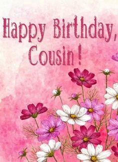 a birthday card with pink and white daisies in a vase on a pink background