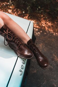 One of our bestsellers, our Brown Victorian Lace Up Ankle Boots are handcrafted down to the sole using the goodyear welt construction method. Special attention and care is taken when making the classic, but forever modern, brogue design. The lace up feature allows you to wear them a variety of ways! HIGHLY recommended to order 1/2 small than your normal shoe size. (Trust us on this, please) Free exchanges - you send us your boots and we'll send you the size you need no charge Can be resoled at a Womens Brown Lace Up Boots, Victorian Ankle Boots, Lace Up Brown Boots, Brown Lace-up Boots, Brown Leather Boots Women's, Brown Leather Aesthetic, French Moodboard, Brown Leather Boots Outfit, Womens Brown Boots