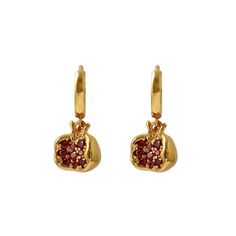 PRICES MAY VARY. [High quality materials] - These pomegranate earrings are handmade, with an 18k gold-plated surface that is finely polished, and red cubic zirconia. Made of high-quality copper, it is nickel free, lead free, and has low allergenicity. Exquisite Pomegranate Earrings: Enhance your style with our pomegranate earrings - they symbolize wealth, prosperity, and elegance. These carefully crafted earrings add a touch of delicacy to any combination, making them the perfect accessory for v Pomegranate Necklace, Pomegranate Earrings, Pomegranate Jewelry, Pomegranate Design, Complex Design, Express Gratitude, Red Pomegranate, Fruit Earrings, Red Gemstones