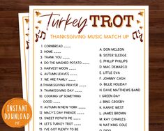 turkey trot thanksgiving music match up printable