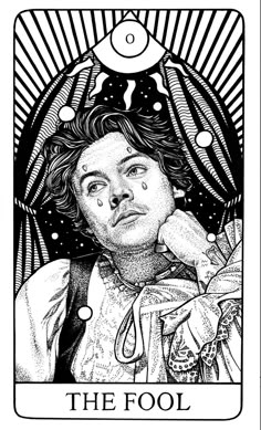 the fool tarot card is shown in black and white