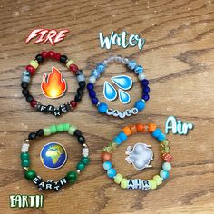 Love the elements and want to wear a bracelet inspired by them?️ Then these bracelets will be perfect for you! Each bracelet is stretchy enough to fit an average sized wrist. However, if a bigger or smaller size is needed please contact me when placing your order!  It is recommended you don't get these bracelets wet. The Owl House Inspired Bracelets, Group Bracelets Ideas, Summer Camp Bracelets, Adjustable Themed Stretch Bracelet As Gift, Casual Friendship Charm Bracelet With Round Beads, Multicolor Themed Stretch Bracelet For Friendship, Casual Charm Bracelet With Round Beads For Friendship, Avatar Bracelet, Glass Beads Bracelet Ideas