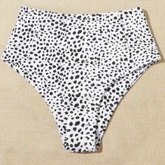 Brand New! Cute Highwaisted Bathing Suit Bikini Bottoms In A Black And White Dotted Dalmatian Animal Print. Can Be Folded Over. Shein Brand Size Large. **Pair It With This Zaful Bathing Suit Top For A Cute Look..Sold Separately** Price Is Firm White Fitted Swimwear With Wide Waistband, Trendy High Waist White Swimwear, Trendy White Swimming Bottoms, Fitted White Printed Bottoms, High Waisted Bathing Suits, Black Bathing Suits, Bathing Suit Bottoms, Floral One Piece, Bathing Suit Top