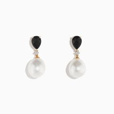 Effy Pearl 14 Karat Yellow Gold Pearl and Onyx Earrings Onyx Earrings, Effy Jewelry, Gold Pearl, Gold Yellow, Onyx, Yellow Gold, Yellow, Gold