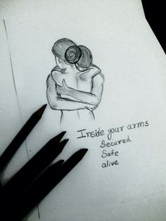 a pencil drawing of a person hugging their arms