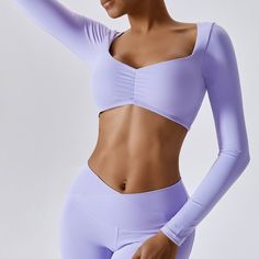 78% Nylon. 22% Spandex Soft. comfortable. skin friendly 4-way stretch. breathable and sweat-wicking Built-in Bra with Removable Pads Front Pleats Design Perfect for both sports activities and daily life Super Crop Top, Yoga Bottoms, Long Sleeve Workout Top, Lantern Sleeve Sweater, Sports Crop Tops, Crop Top Designs, Womens Trendy Tops, Rose Beige, Long Sleeve Workout