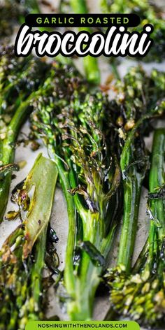 garlic roasted broccoli with text overlay