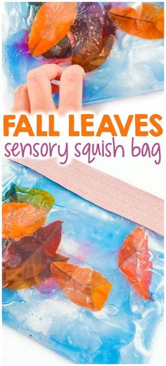 fall leaves are being made with tissue paper and glue to make an autumn leaf squish bag